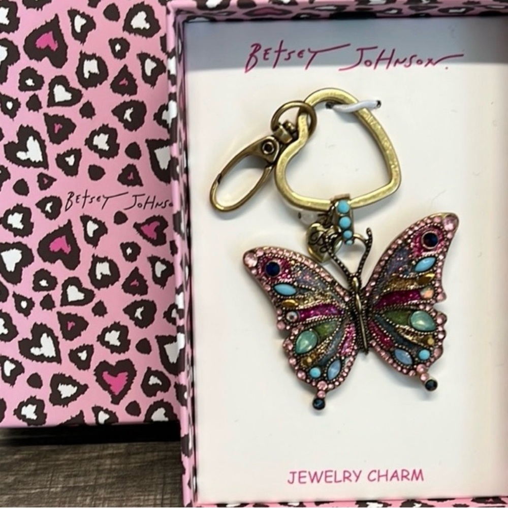 Betsey Johnson Gold-Tone Multicolor Crystal Butterfly Key Charm